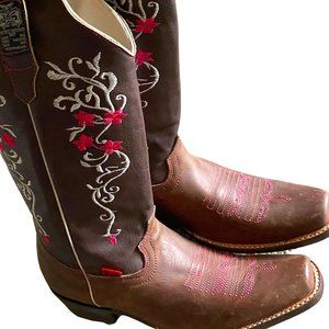 Brown Floral Boots